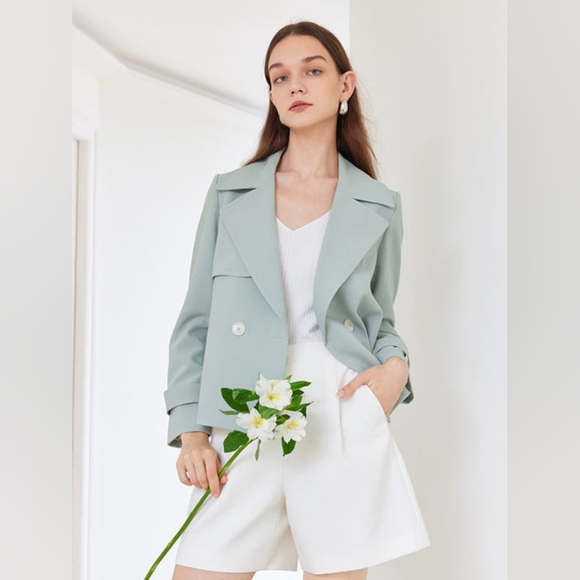 Goelia Womens Mint Green‎ Crop Trench Coat Sz XL US 10 NWT - Picture 1 of 8
